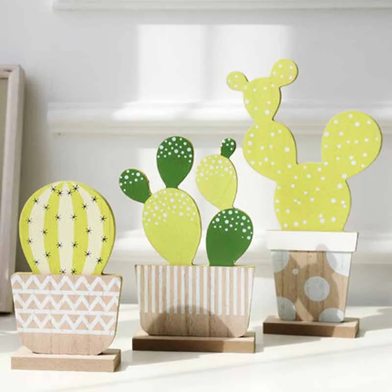 

Wooden Cactus Model Nodric Ins Creative Desktop Plant Ornaments Room Decoration Accessories Organic Material Cactus Home Decor