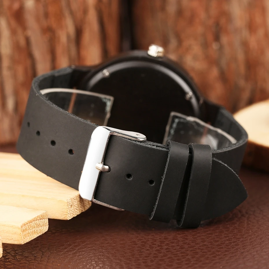 Vintage Black Ebony Wooden Men's Watches Zebra Stripe Round Analog Quartz Wristwatch Sport Skeleton Clock Male Relogio Masculino 2018 (10)