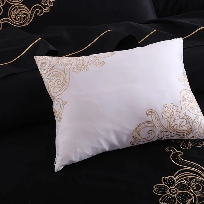 أسود goldern الفاخرة الملكي طقم سرير الملك الأوروبية تحية لحاف حرير غطاء القطن التطريز ديكور غرفة نوم الملكة حجم طقم سرير