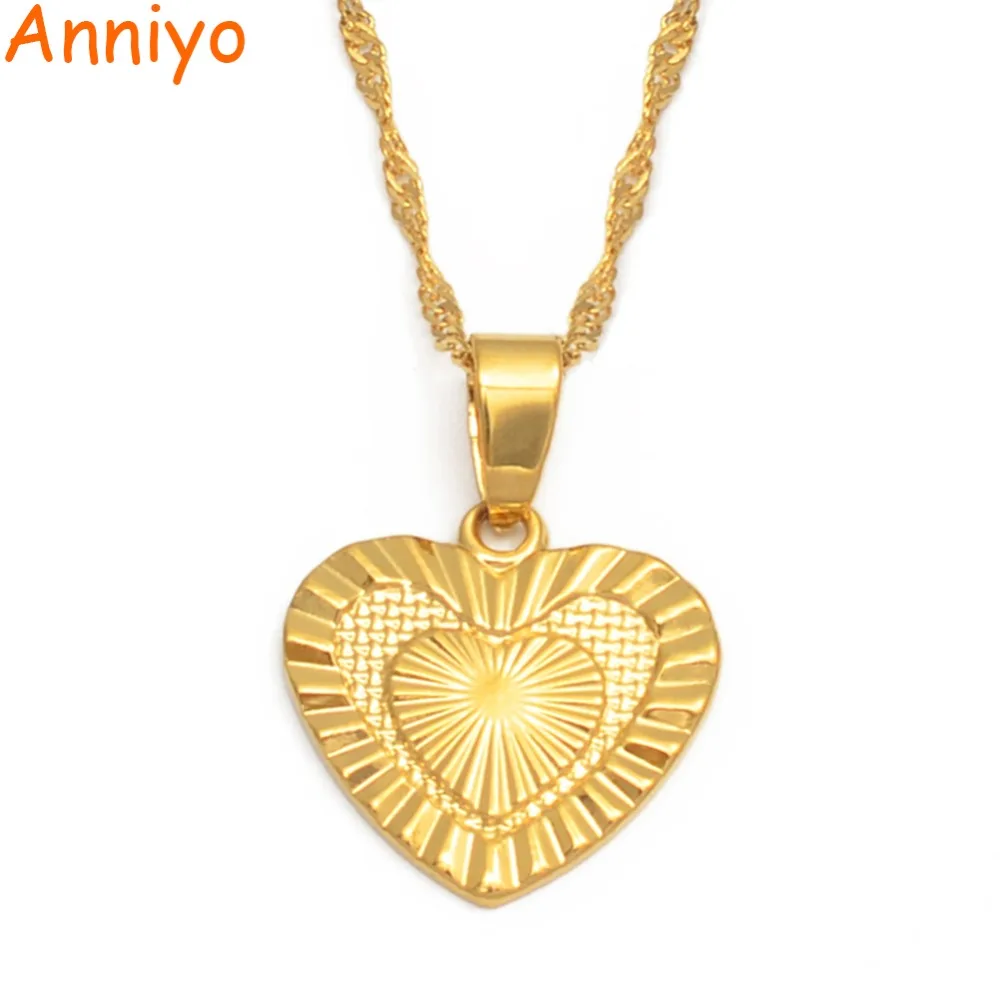 Anniyo/сердце подвеска и ожерелья романтические ювелирные изделия золотого цвета для женщин и девочек свадебный подарок подруге и жены подарки#006110
