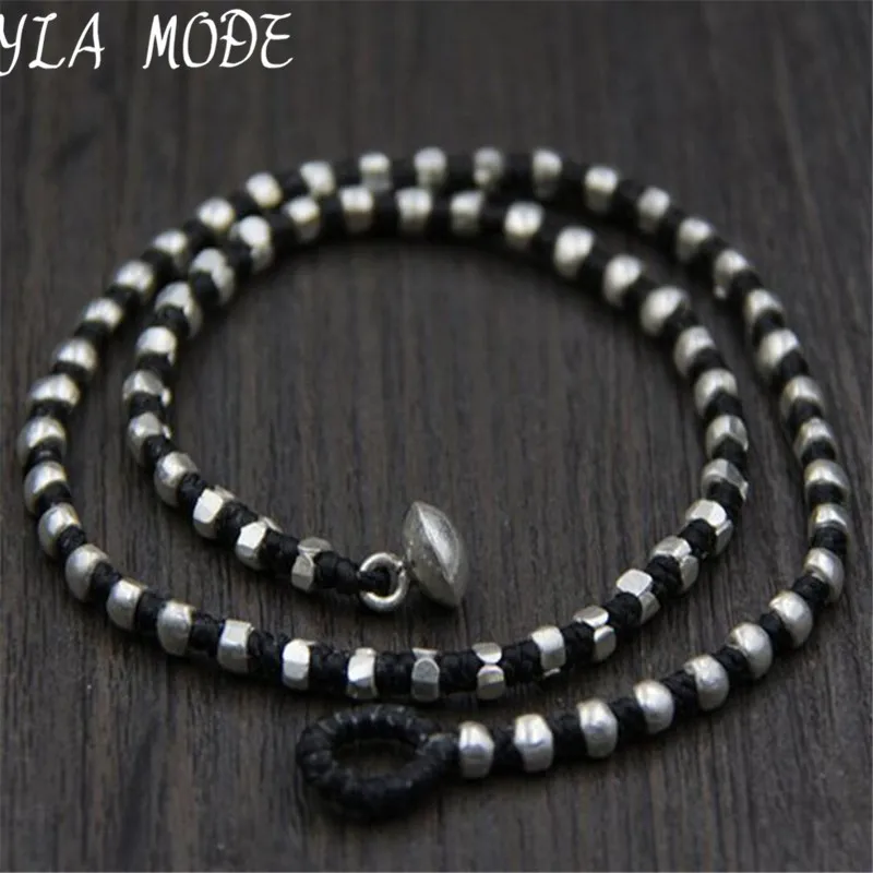 

Fyla Mode Handmade Braided Thai Silver Beaded Necklace New Luxury Thailand Silver Bracelet Fashion 925 Silver Vintage Necklace