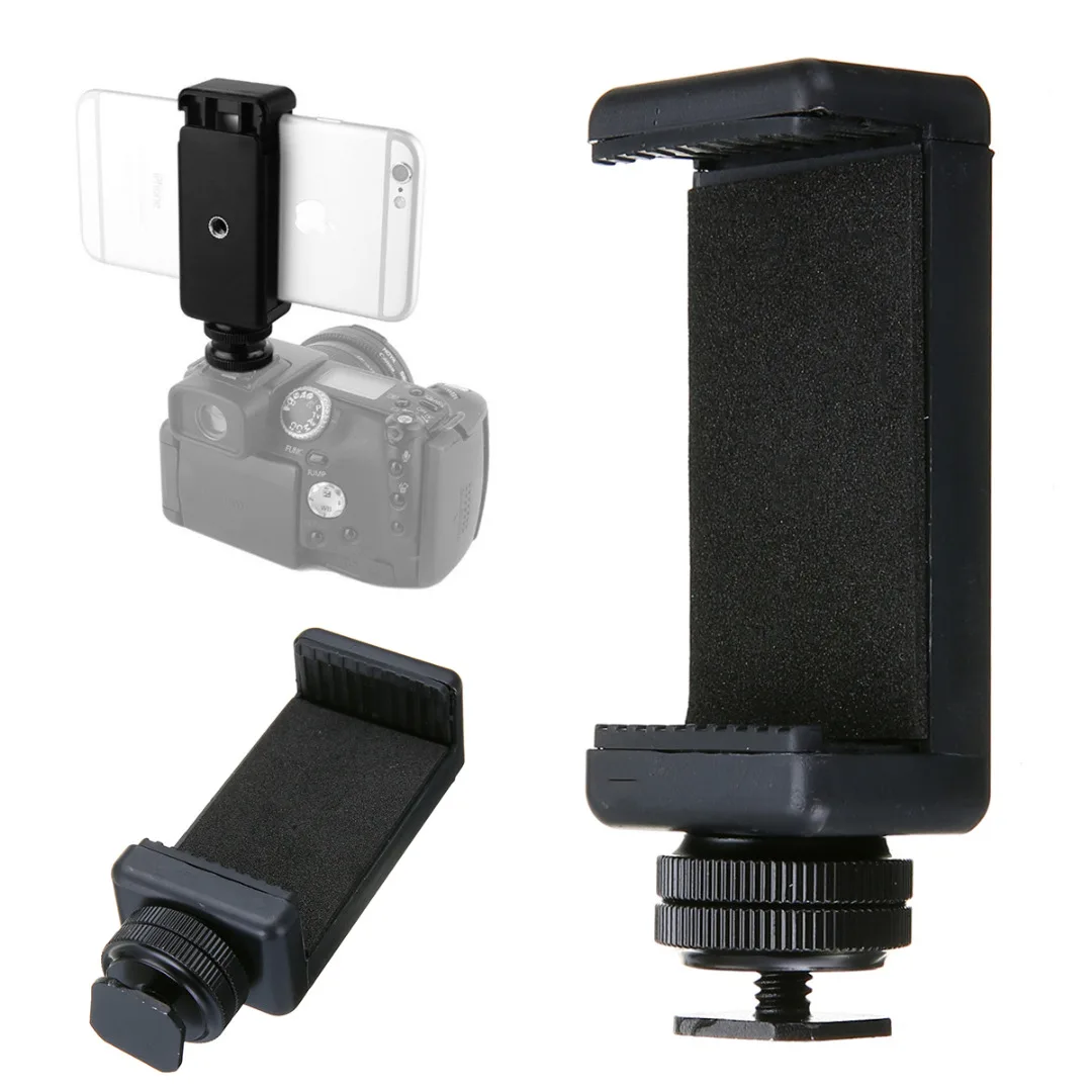 1/4" Black Mobile Phone Clip Holder+ Hot Shoe Adapter Mount Fit For DLSR Camera