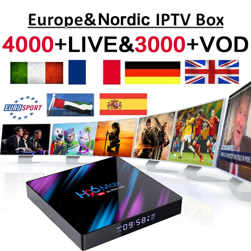 

H96 Android 9.0 IPTV France Box 1 Year subscription Arabic French IP TV Box 4G 64G Android Smart Tv Box Turkish Portugal