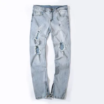 

2019 New Hole Elasticity Jeans Men's Fashion Denim Trouser High Quality Straight Male Pants Plus Size 42