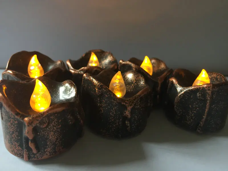 24pcs Flickering LED Tea Light Candle dipped Wax Battery Operate Brown