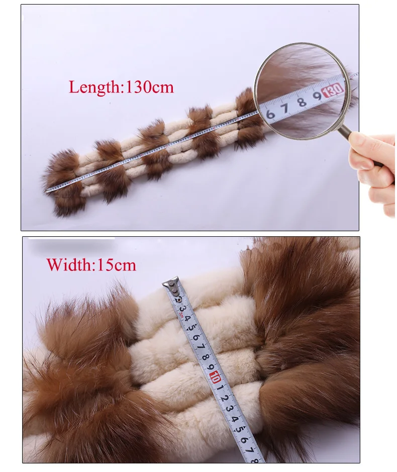 Factory Direct New Real Fur Scarves For Women Handmade Natural Rex Rabbit Fur Scarf With Sliver Fox Fur Wraps (7)