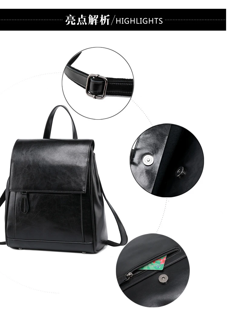 Genuine Leather Backpack Rucksack For Women School Cross Body Bags Travel Oil Wax Cowhide Female Daypack Shoulder Messenger Bag