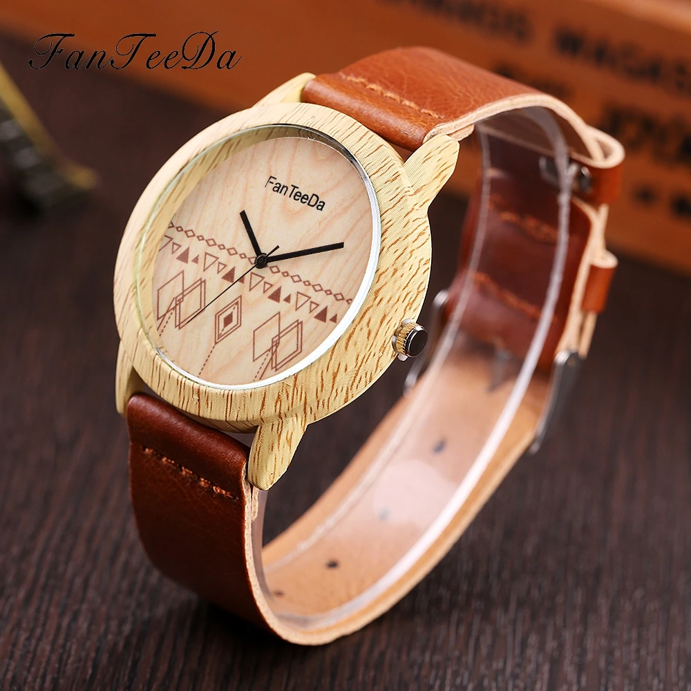 

FanTeeDa Luxury Brand Top Wood Women Watches Fashion Casual Wood Leather Strap Business Vintage Ladies Quartz Wrist Watch