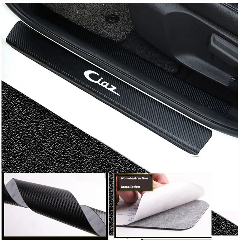 

Car Accessories Car Door Sills For Suzuki Ciaz Door Sill Scuff Plate Carbon Fiber Pu leather 4Pcs