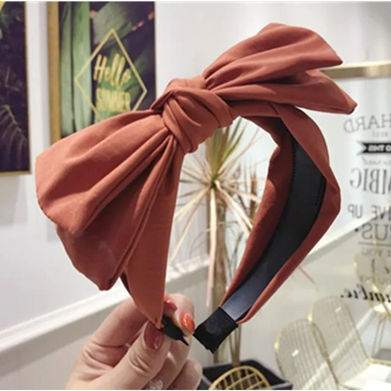 

Korea Boutique Big Bow Headband Women Double Layers Bow Knotted Hairband Toothed Not Slip Solid Color Fabric Head Band Adults