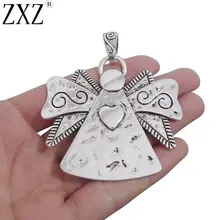 ZXZ 2 шт антикварные серебряные большие Чеканные амулеты ангелы Guardian подвески для ожерелья ювелирных изделий изготовление изделий 71x62 мм