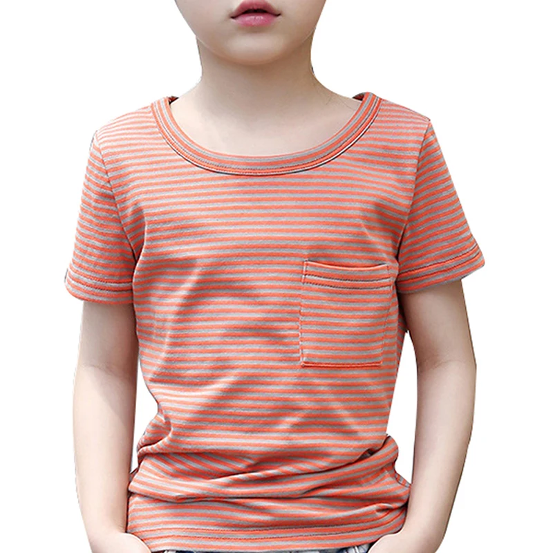 Новые летние повседневные футболки с круглым вырезом и короткими рукавами для девочек - Цвет: Orange B