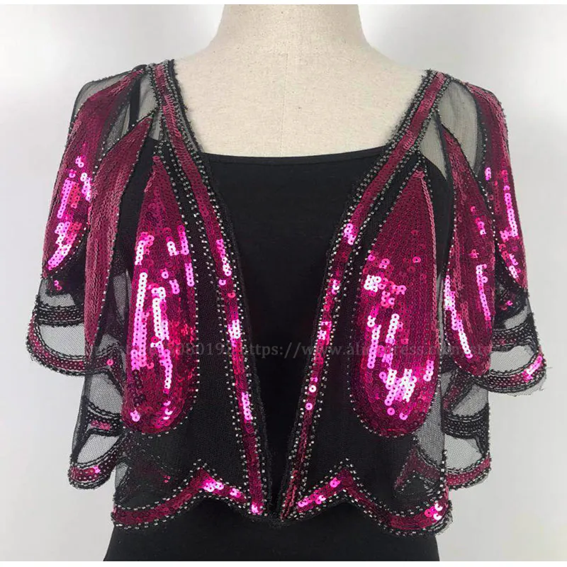 Rose Shawl Женская свадебная шаль 1920 s, накидка с блестками и бисером, вечерняя накидка, свадебная шаль, болеро, накидка, Солнцезащитная накидка, золотистый/черный цвет - Цвет: Rose Shawl