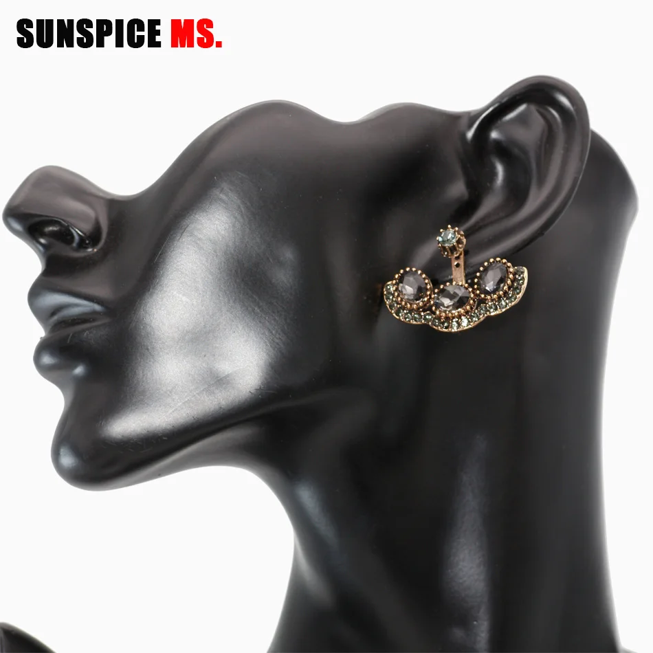 SUNSPICE MS винтажные серые хрустальные женские серьги подвески с круглыми бусинами в