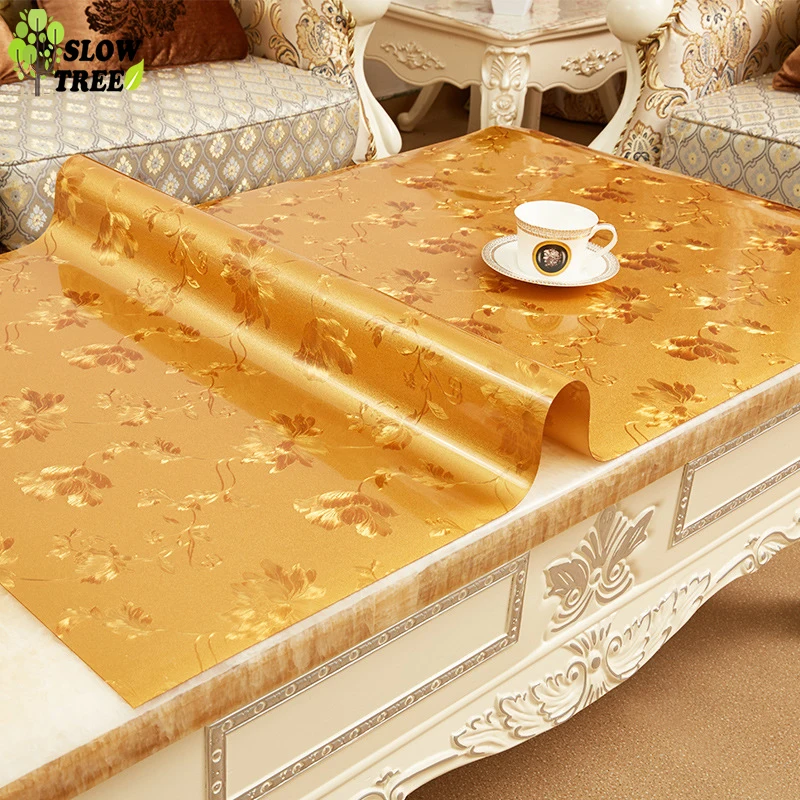 

Slow Tree Soft Glass Tablecloth Transparent Printing PVC Tablemat Waterproof Oilproof Anti-scalding Kitchen Dining Place Mat