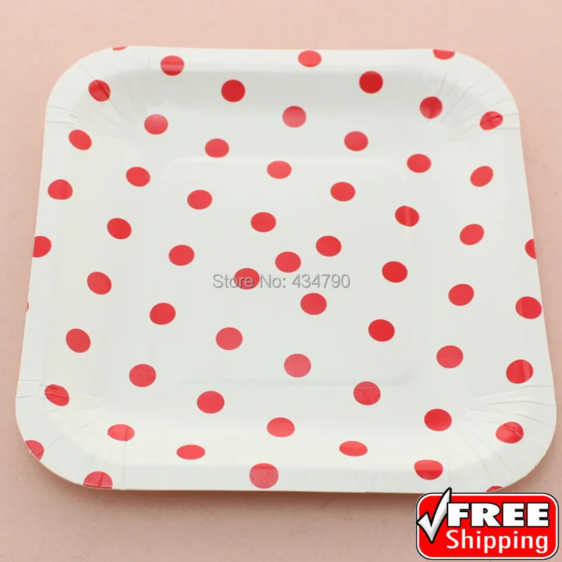 60pcs 7" Square Paper Plates Red Polka Dot Bulk,Xmas New Year Holiday