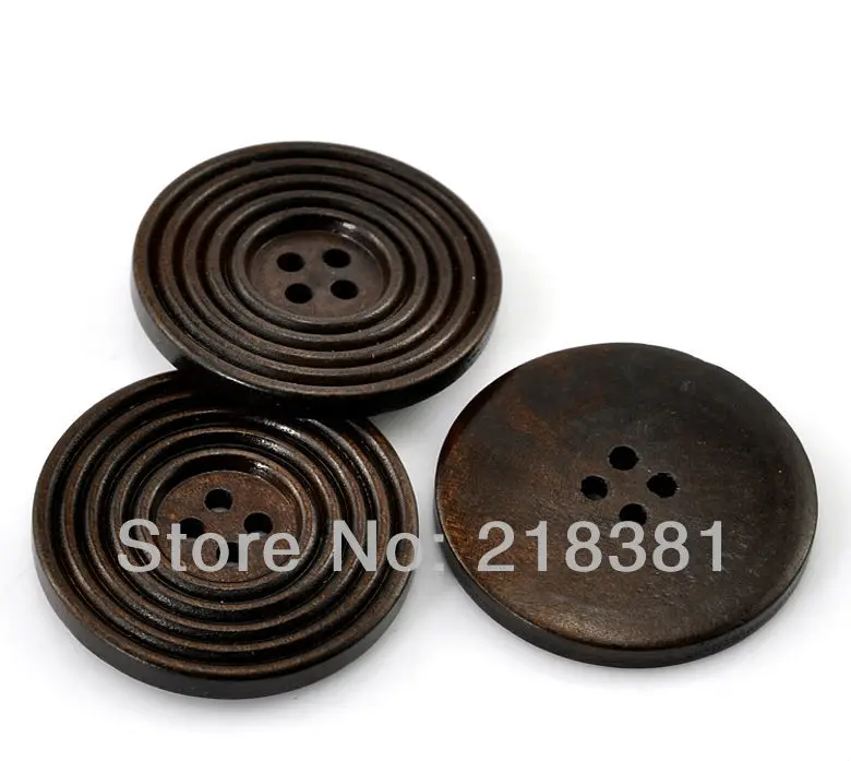 

20PCs Free Shipping Dark Coffee Brown Color 4 Holes Striped Round Wood Sewing Buttons Scrapbook 38mm A00637