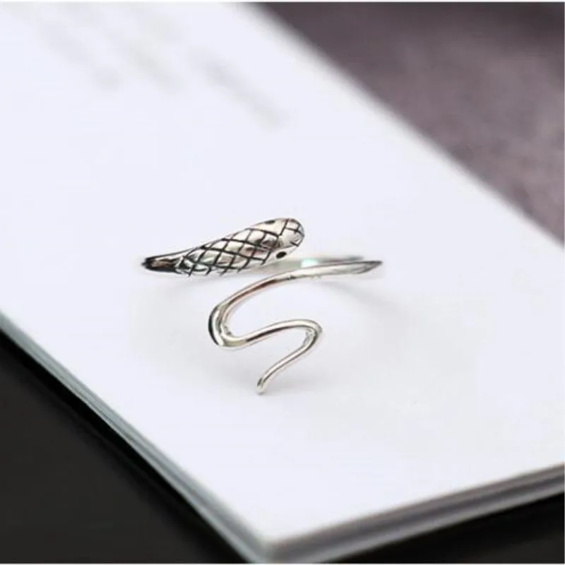 

Creative Cute Animal Retro Exquisite 925 Sterling Silver Jewelry Personality Snake Thai Silver Opening Rings SR204