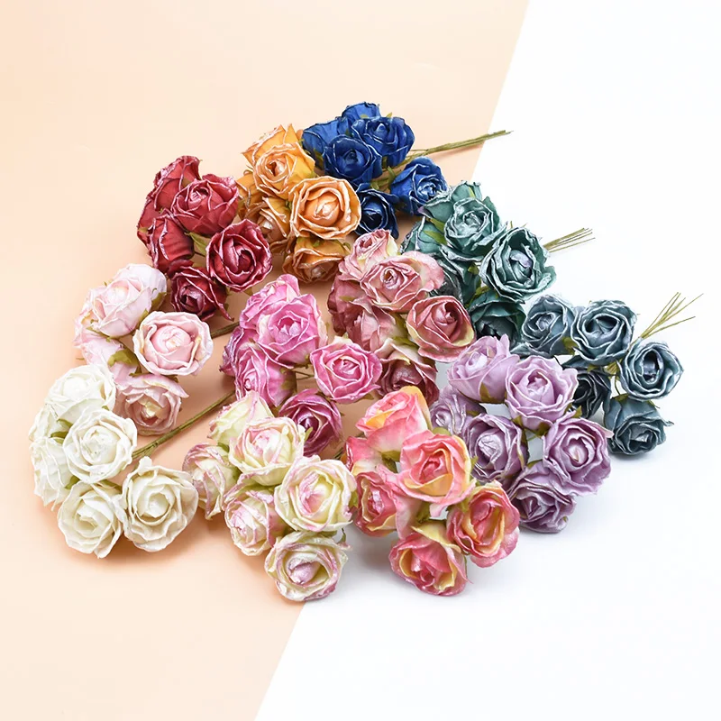 6PCS Silk roses bouquet diy gifts box christmas decor for home wedding bridal accessories clearance scrapbook artificial flowers