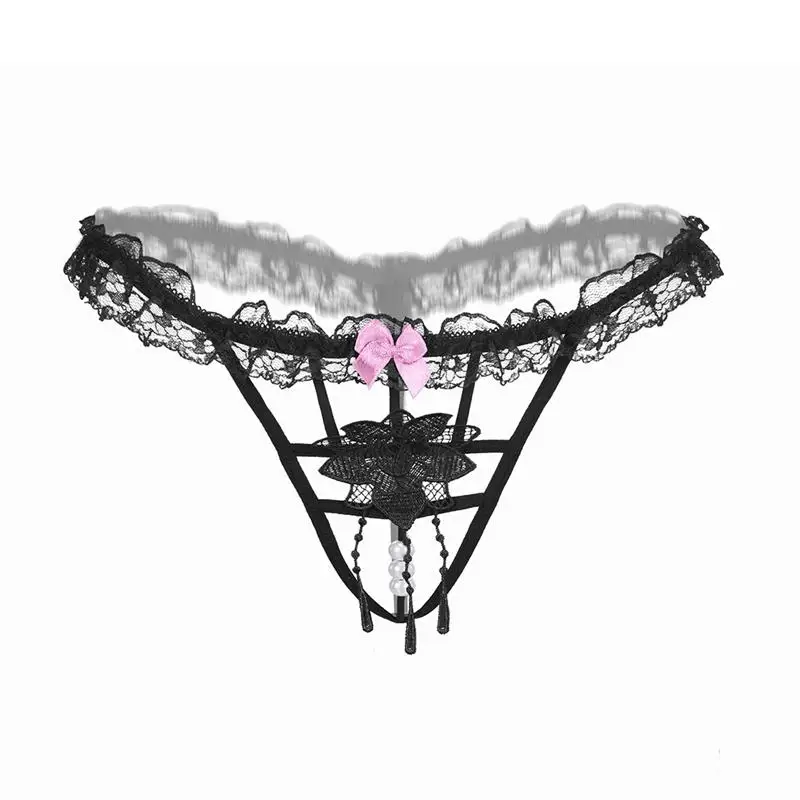 LIEBE ENGEL Women's Tong and G string With Pearl Sexy Lace Hollow Up Low Waist Underwear Women's