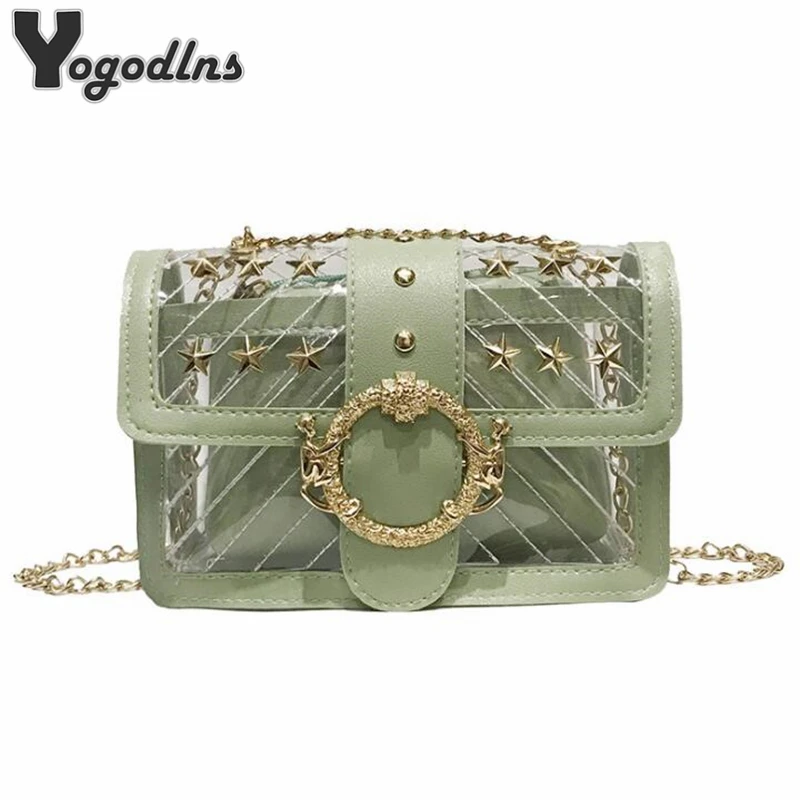 

New Transparent Crossbody Bag For Women Star Rivet Chain Shoulder Bag Girls Clear PVC Messenger Purse Popular Composite Handbags