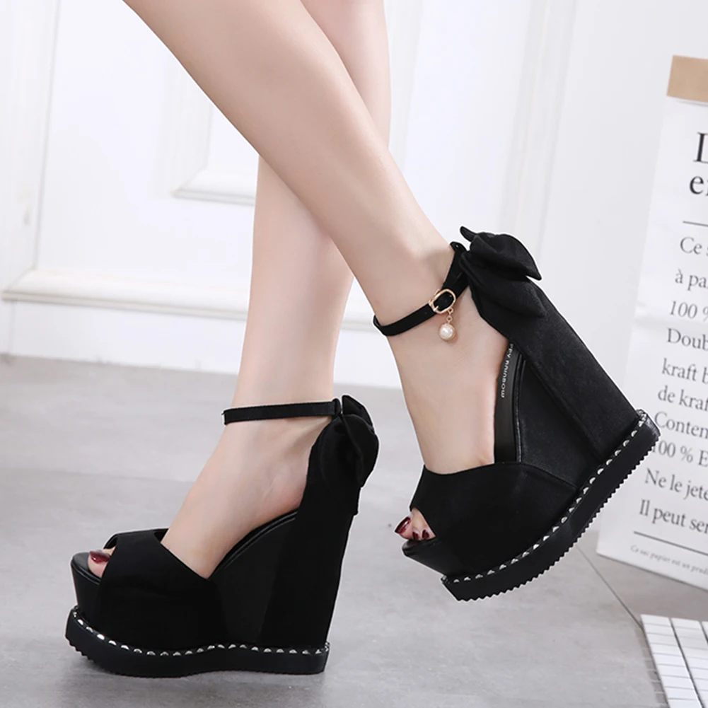 

Fashion Sexy Peep Toe Summer Wedge Shoes Woman Sandals High Heels Platform Bowtie Sandals Women Shoes