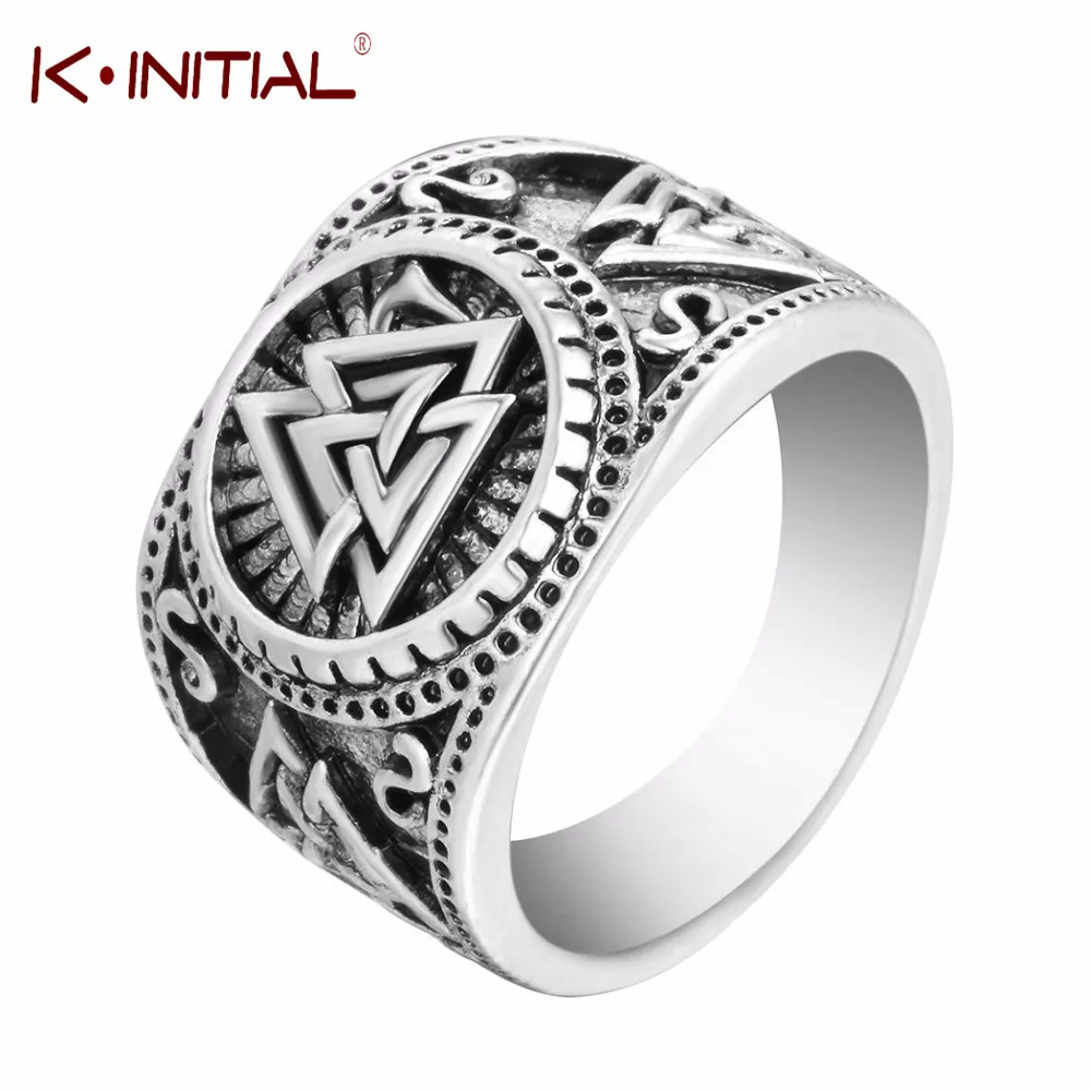 New Valknut Signet Ring Scandinavn Odin Symbol Norse Viking Jewelry Mens Boys Antique Silver Biker Ring Fashion Jewelry