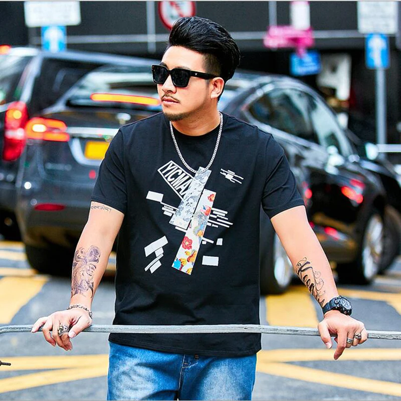

2019 Oversize Large Size Men's Short Sleeves Printed T Shirts Male Fat Guy Summer Big and Tall Mens Tee Clothes Plus XL-6XL 37