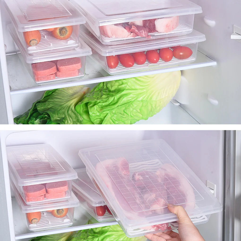 

Kitchen Rectangular Refrigerator Drain Storage Box Plastic Fruit Holder Food Seal Frozen Container