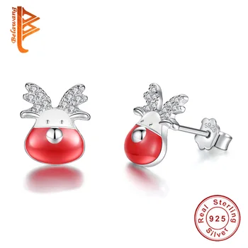

Fashion Jewelry 925 Sterling Silver Earrings Small Red Enamel Cute Christmas Elk Earrings Stud Earrings For Women Children Kids