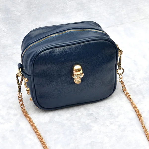 

2014 women fashion rivets handbags ladies messenger bags summer shoulder chain bag solid cross body punk style skull pu leather