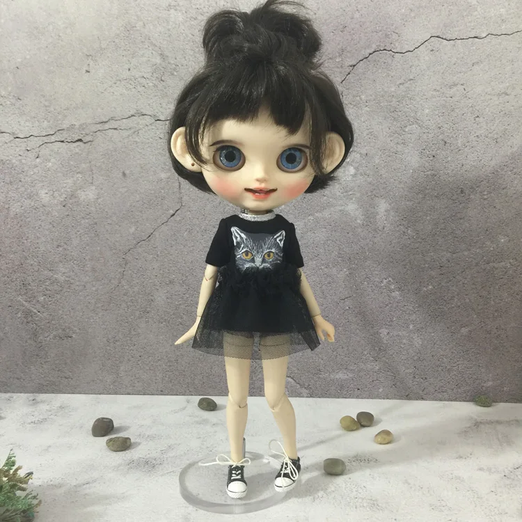 

T02-X624 Blyth Doll clothes 1/6 dolls OB24 azone Accessories handmade clothes black mesh cat dress 1pcs