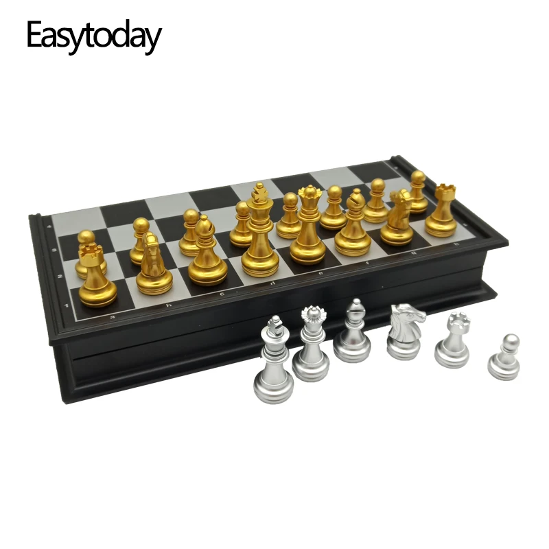 Easytoday Chess Games Set Magnetic Folding Chessboard High-quality Gold silver Color Plastic Chess Pieces Table Games Gift