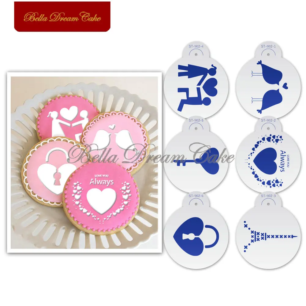 

6Pcs/set Cookie Stencil for Valentine's Day Series Propose Marriage Cake Stencil Wedding Cake And Cupcake Decorating Tool