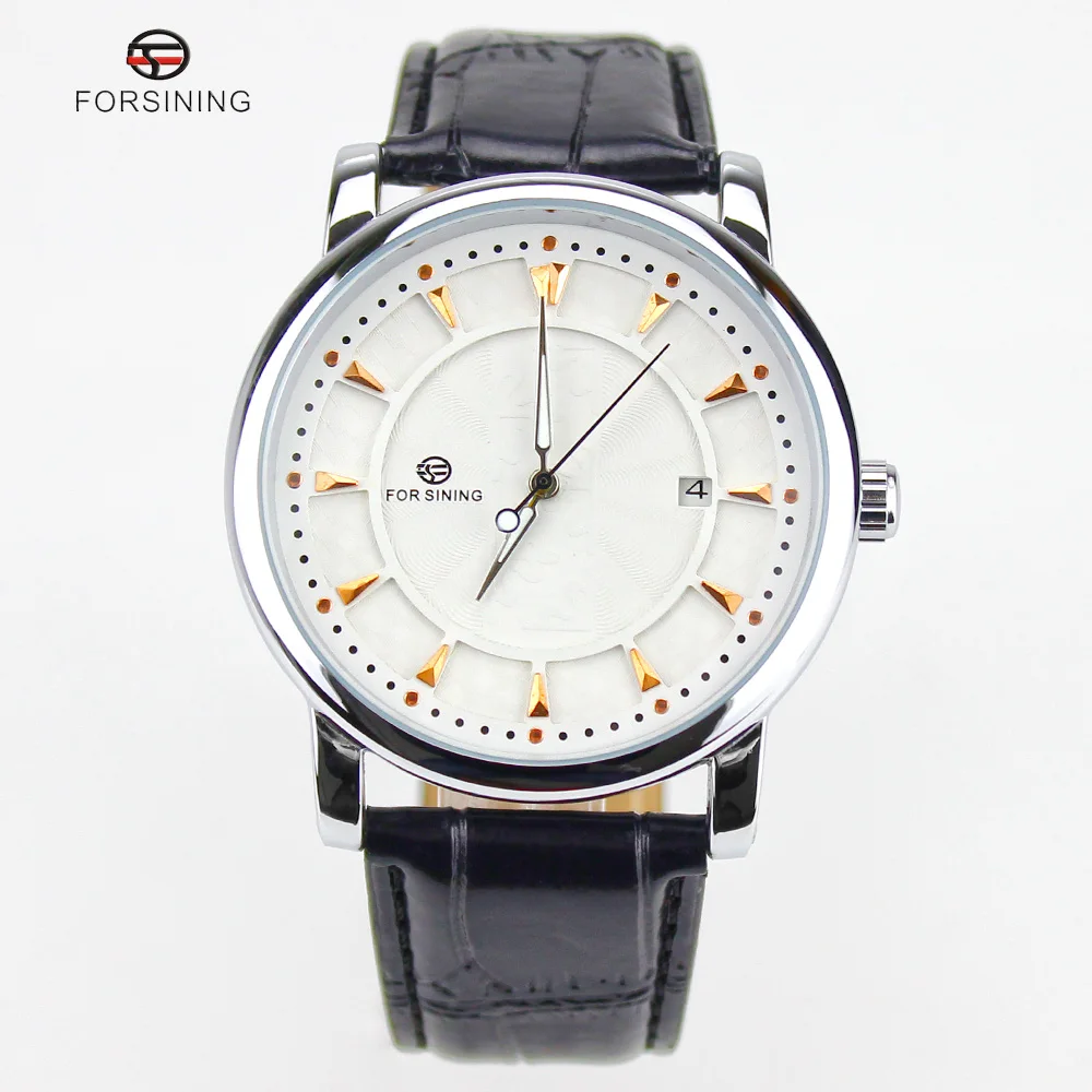 

Forsining 2016 Auto Date Display Silver Relogio Black Leather Band Analog Mens Casual Clock Wrist Men Automatic Mechanical Watch