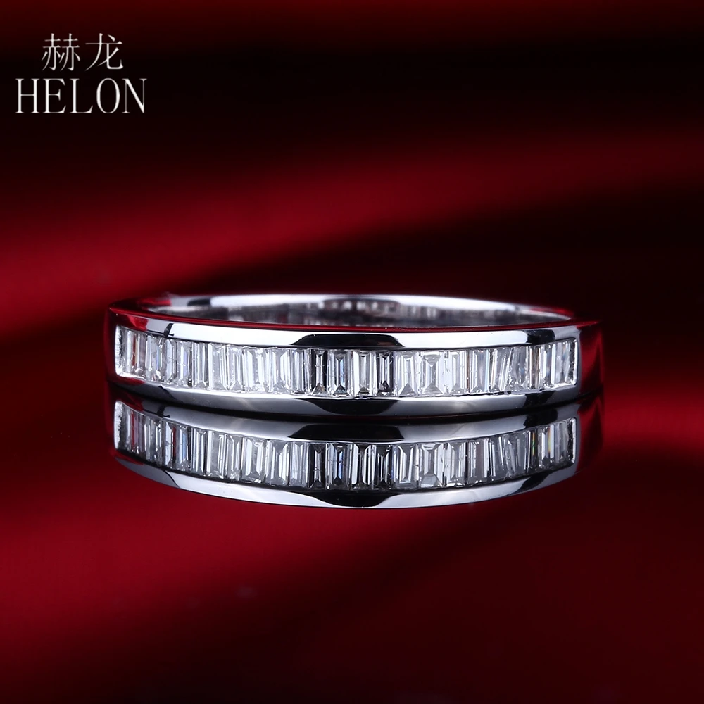 

HELON 0.29ct Baguette 100% Genuine Natural Diamonds Ring Solid 10k White Gold Engagement Wedding Jewelry Ring Channel Setting