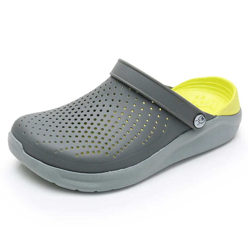 Мужские сандалии Crocks LiteRide Hole Shoes Crok резиновые сабо для мужской из ЭВА унисекс садовая обувь черный Crocse Adulto Cholas Hombre - Цвет: Gary Yellow