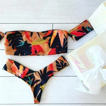 Kmnovo Floral Bikini Halter Swimsuit Swimwear Women Printing Off Shoulder Bikini Set Hot Drop-shipping Bathing Suit Beach Wear