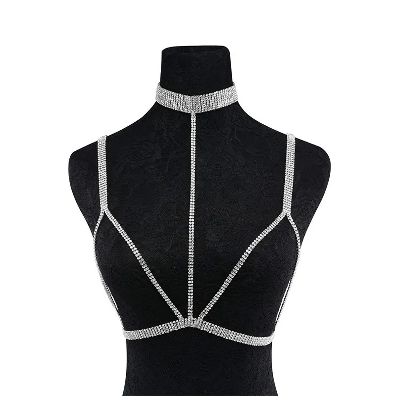 Nightclub Prom Jóia Do Corpo Sutiã Mulher Exagerada Ouro Prata Cadeia Bikini Corpo Cadeia Colar Acessórios Vestido (10)
