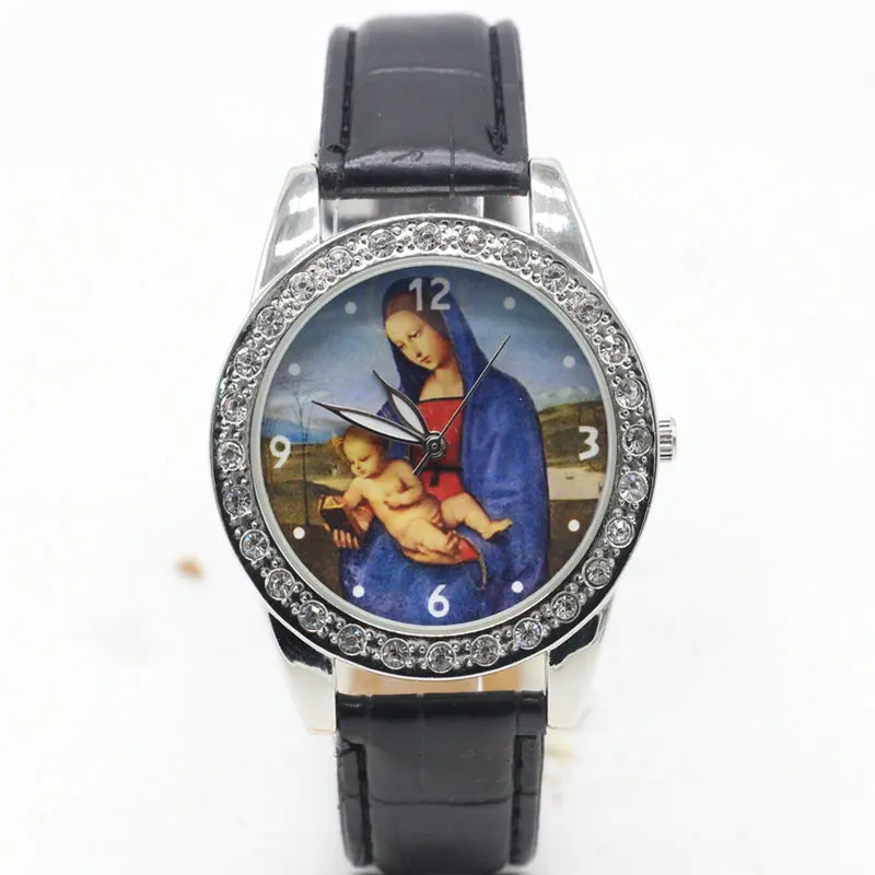 

Retro Blessed Virgin Mary Embrace Santo Nino Watch Womens Mens Classic Christian Catholicism Religious Faith Watches