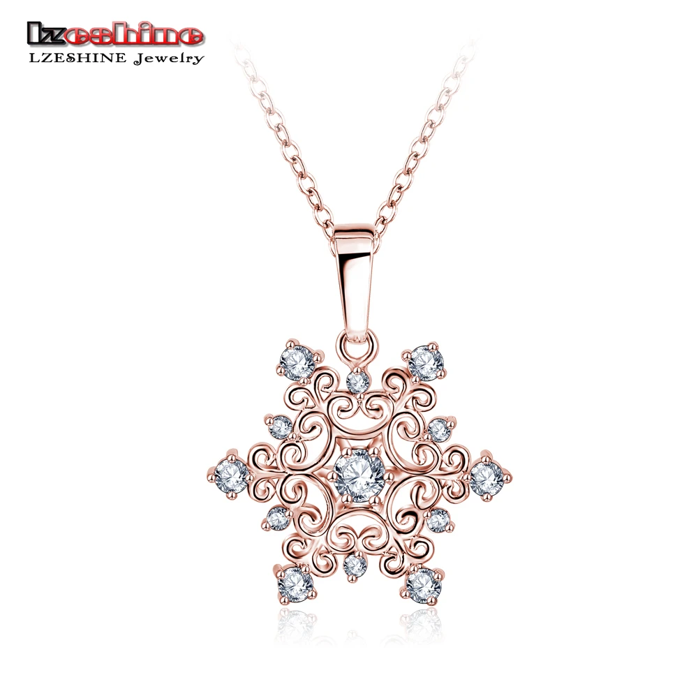 

LZESHINE Snowflake Zirconia Pendant Rose Gold Color Party Gift Wholesale Jewellery Women Necklace Gift Jewelry CNL0215-B