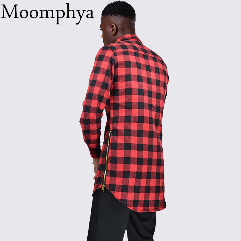 Moomphya модная уличная одежда мужская Удлиненная рубашка длинная стильная