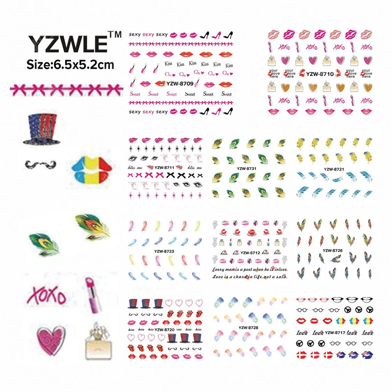 YZWLE 42 листов DIY наклейки ногти Art вода трансферная печать наклейки аксессуары для маникюра салона YZW (D-8697-8738)