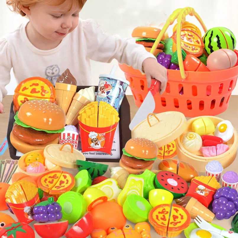 

36PCS Children Kitchen Toys Shopping Cart Set Cutting Fruit Vegetable Plastic Food Kit Pretend Play Early Education Toy For kids