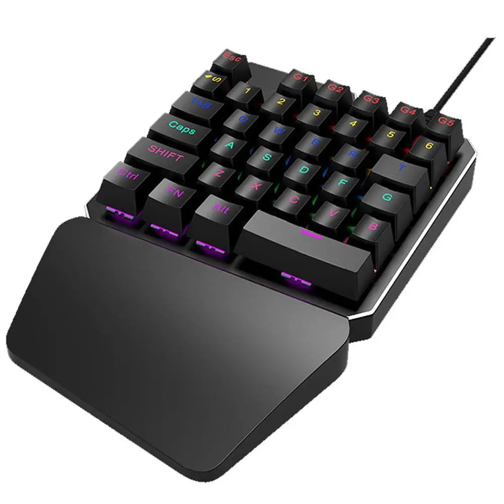 

7 Colors LED 35 keys Backlight Single Hand Professional Gaming Keyboard USB Wired Anti-Ghosting Keyboard For Game
