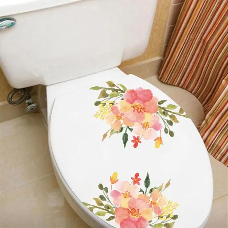 Elegant Flower Refrigerator Stickers Home Decor Wall Furniture Toilet Stickers 8 Colors Removable Self Adhesive PVC Wall Sticker