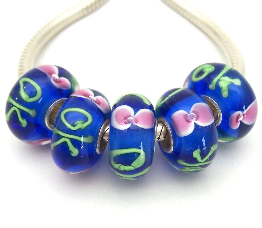 5Pcs Silver Murano Glass Rhinestone Crystal Beads for European Charm Bracelet