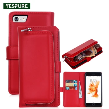 

YESPURE Red 360 Protective Phone Case Wallet for Iphone 7plus Luxury Women Telephone Covers Card Pockets Antishock Phone Cases
