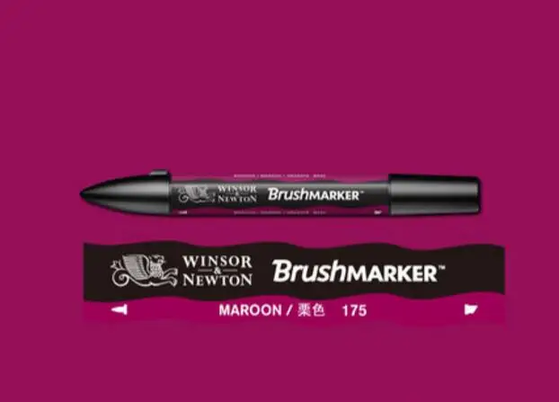 Winsor& Newton кисть-маркер, кисть на спиртовой основе, быстро сохнет, черный, серый, розовый, фиолетовый цвета, два кончика, художественные ручки - Цвет: Maroon