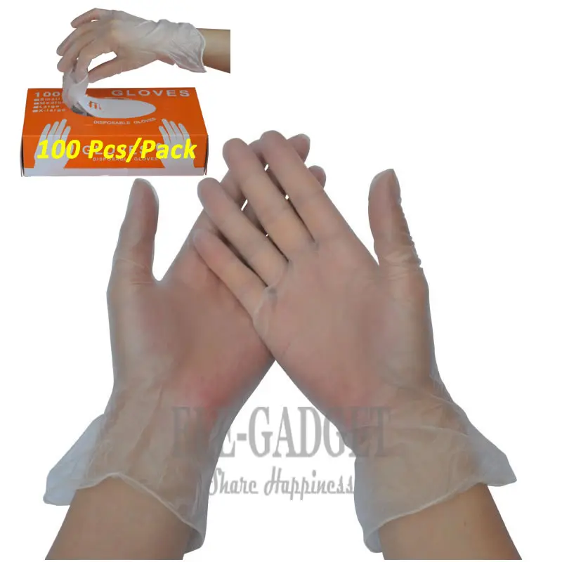 100 Pcs/Box Disposable PVC Gloves Transparent 9" Length Vinyl Gloves